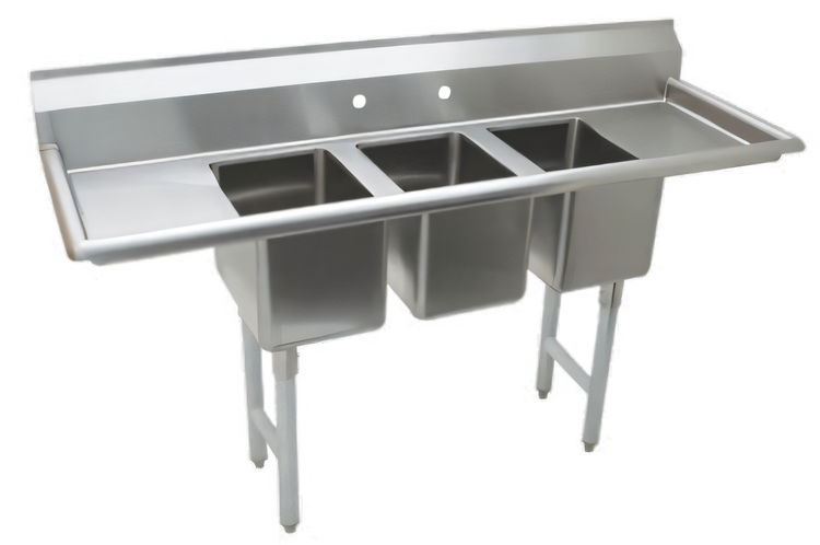 Product image #1 for Advance Tabco K7-CS-22 3-Compartment Convenience Store Sink with Left and Right Drainboards, Open Frame Base