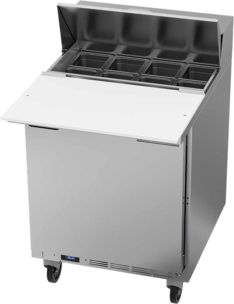 Product image #1 for Beverage-Air 27-Inch One-Section Sandwich Top Refrigerated Prep Table, 1 Door, 8-Pan Top, 17-Inch Cutting Board