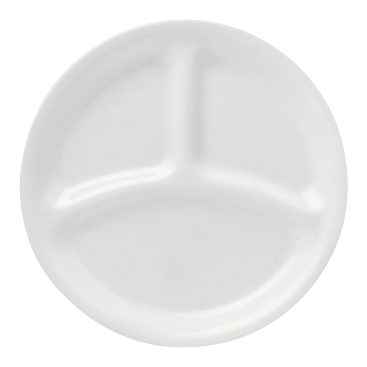 Product image #1 for Corelle Essentials Divided Round Vitrelle Glass Dinner Plate, 8-1/2 Inch, White, Case of 24
