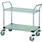 Thumbnail image #1 for Quantum WRC-2130-2CG 2-Shelf Utility Bus Cart, Chrome-Plated, Wire and Solid Shelves, 1200 lb. Capacity