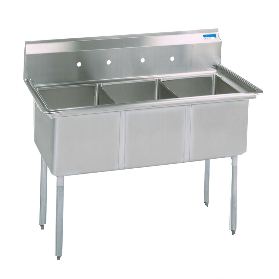 Product image #1 for BK Resources Three-Compartment No-Drainboard Stainless Steel Sink, 77-Inch Wide
