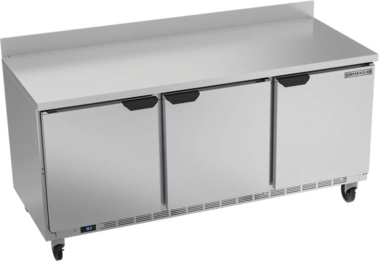 Product image #1 for Beverage-Air 72-Inch Three-Section Worktop Refrigerator with 3 Solid Doors and Rear-Mounted Self-Contained R290 Refrigeration
