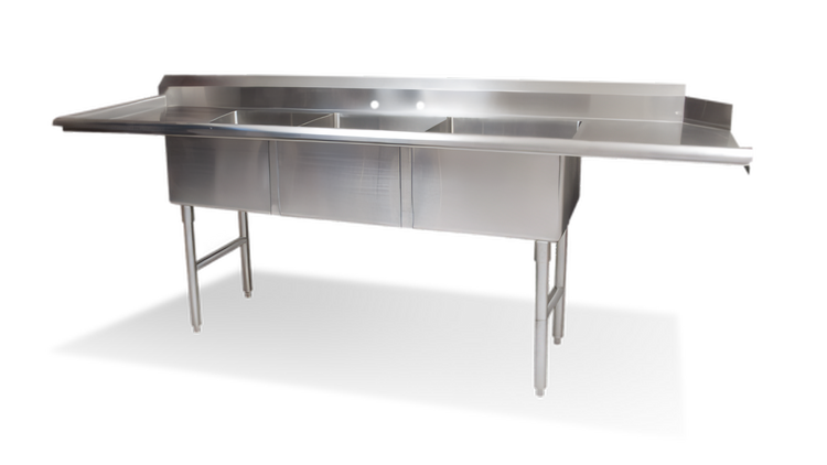 Product image #1 for Steel Works Stainless 90-Inch Straight Soiled Dishtable with Left Drainboard, 3 Compartments