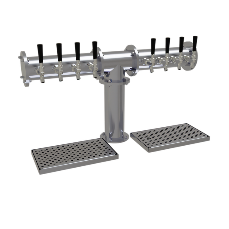 Product image #1 for Glastender Pipe Tee Countertop Air-Cooled Draft Dispensing Tower with 8 Stainless Steel Faucets, Grainline Finish