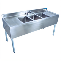 BK Resources Three-Compartment Underbar Sink with Left and Right Drainboards, 72 Inch Wide