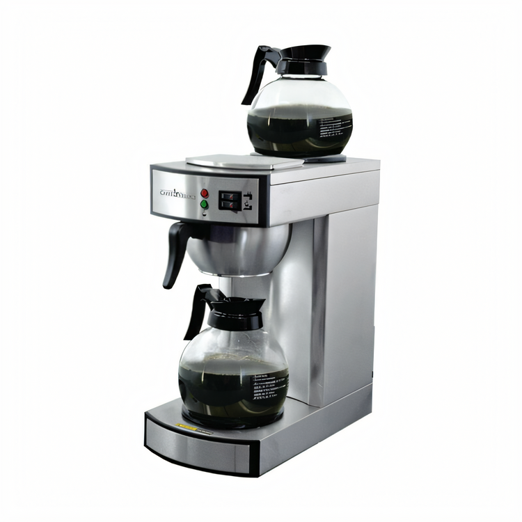 Product image #1 for Omcan Stainless Steel Manual Pourover Commercial Drip Coffee Maker with 2 Glass Decanters and 2 Warmers