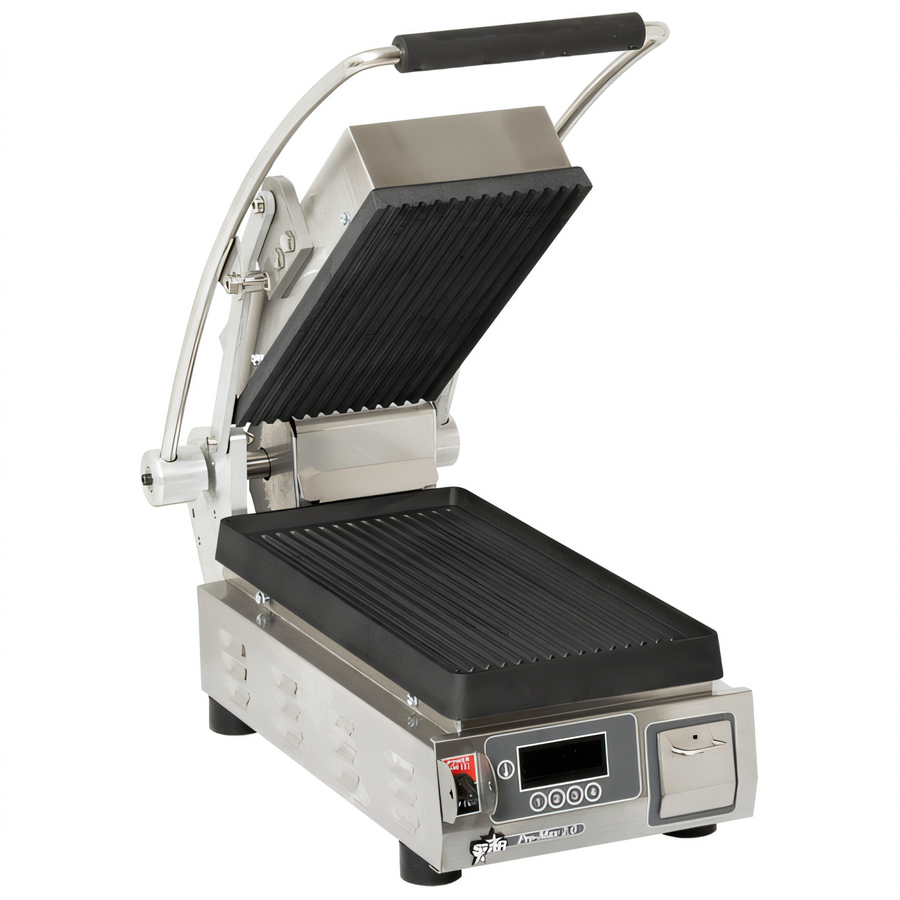 Product image #1 for Pro-Max 2.0 7.5-Inch x 14.2-Inch Grooved Cast Iron Countertop Panini Press Sandwich Grill, 230V