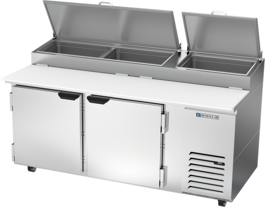 Product image #1 for Beverage-Air DP72HC Two-Section Pizza Prep Table Refrigerated Counter, 72-Inch, 2-Door, Side-Mounted Self-Contained R290