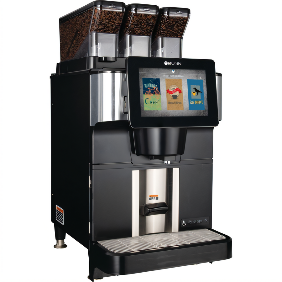 Product image #1 for BUNN Fast Cup Bean-to-Cup Single Cup Coffee Brewer with 3 Hoppers, 3 Grinders, 10-Inch Touchscreen