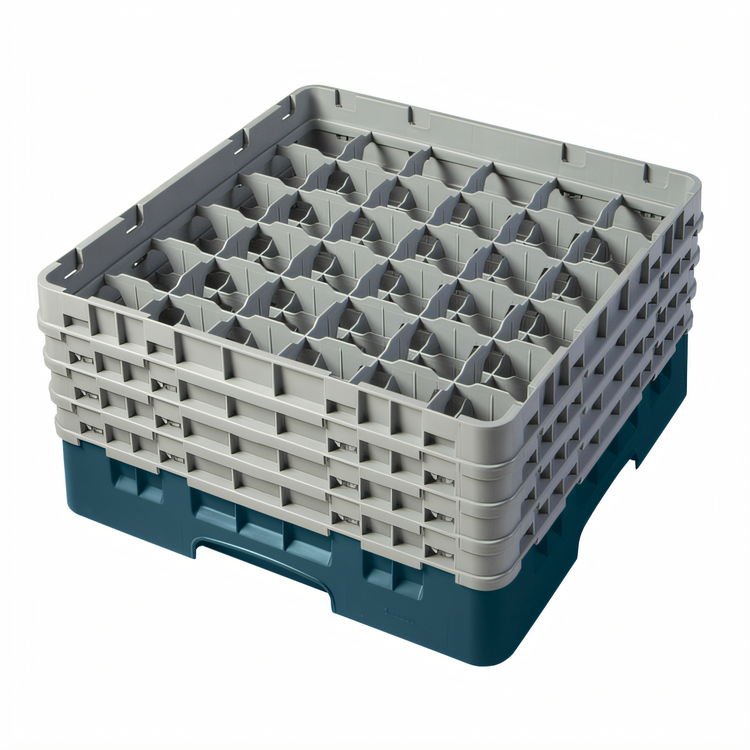 Product image #2 for Cambro Camrack Full Size 36-Compartment Teal Glass Rack with 4 Soft Gray Extenders