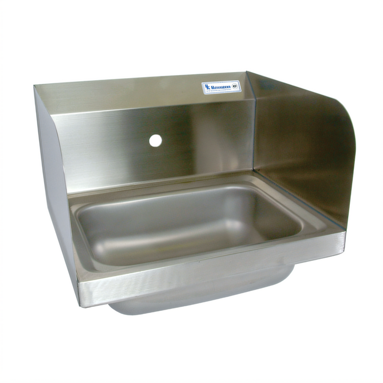 Product image #1 for BK Resources BKHS-W-1410-1-SS Wall-Mount Hand Sink — 14" x 10" x 5" Bowl, 1-Hole Splash, Dual Side Splashes, 304 Stainless Steel