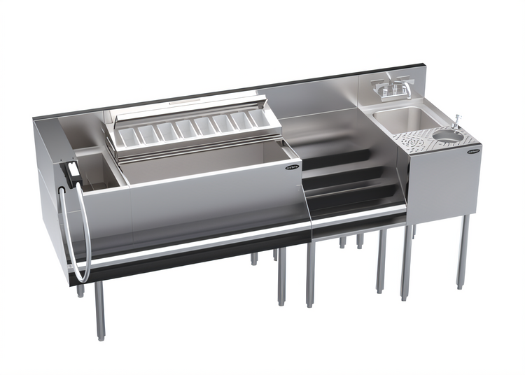Product image #1 for Krowne Royal Series 74-Inch Stainless Steel Underbar Workstation with Ice Bin, Speedrail, Soda Gun Holder, and Hand Sink