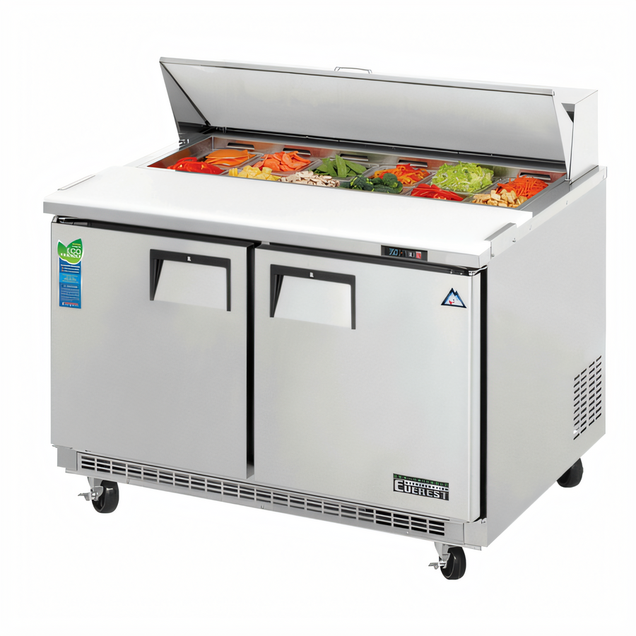 Product image #1 for Everest Refrigeration EPBNR2 Two-Section Sandwich Prep Table, 47-1/2 Inch, 13 Cu. Ft., Rear-Mounted Self-Contained R290 Refrigeration