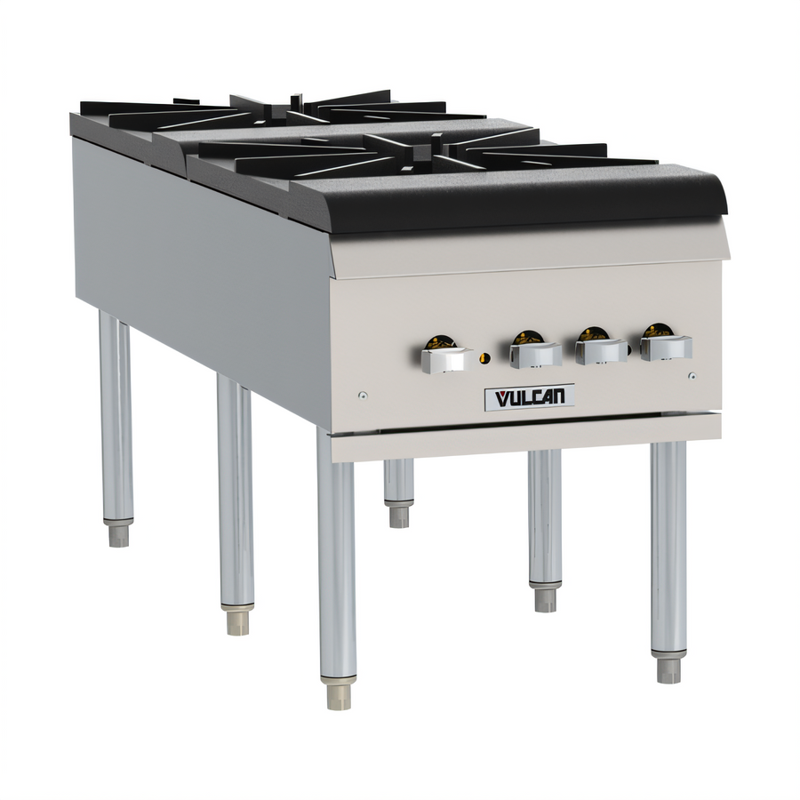 Product image #1 for Vulcan Platinum 18-Inch Floor Model Gas Stock Pot Range with 2 Cast Iron Two-Ring Burners