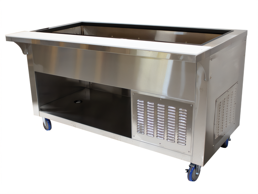 Product image #1 for Advance Tabco 4-Pan Refrigerated Cold Pan Table with Enclosed Base and 8-Inch Cutting Board