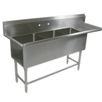 Thumbnail image #1 for John Boos Pro-Bowl 43PB20-1D24R 3-Compartment Stainless Steel Sink with Right Drainboard, 20 x 20 x 12 in Bowls, 14-Gauge, 88-3/16 in W