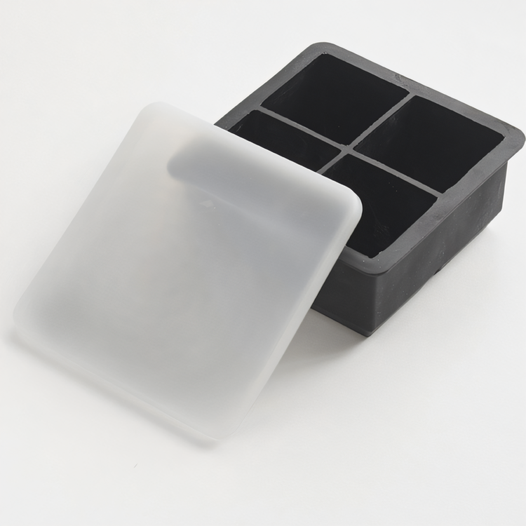 Product image #1 for American Metalcraft Black Silicone 4-Cube Ice Mold with Tray and Lid