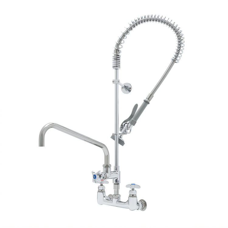 Product image #1 for T&S Brass Big-Flo 8-Inch Wall Mount Add-On Mixing Faucet with 14-Inch Swing Nozzle and Pre-Rinse Spray Valve