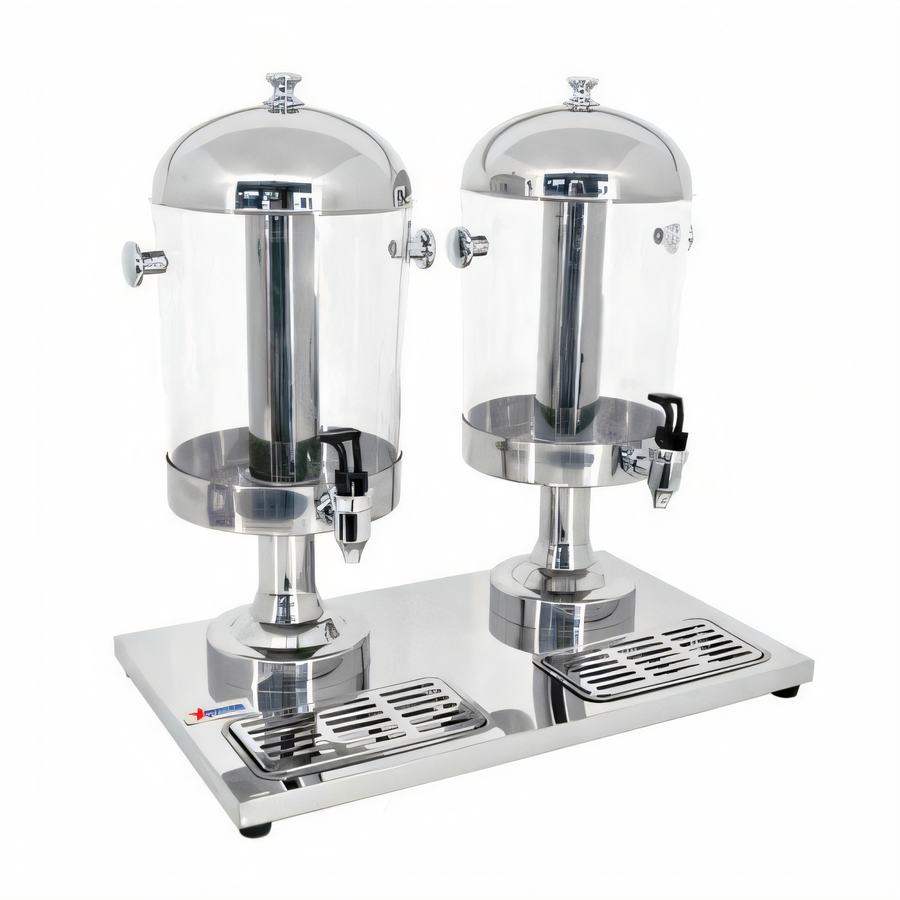 Product image #1 for Double Juice Dispenser with 2 x 8-Quart Round Tanks, Built-In Taps and Drip Trays