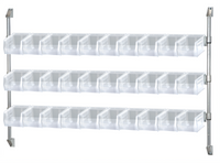 Quantum Cantilever Wall-Mount Bin Holder Starter Unit with 18 Clear Bins, 60W x 10-7/8D x 34H, Chrome Plated