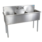 Thumbnail image #1 for BK Resources BK8BS-3-1221-12 39-Inch 3-Compartment Stainless Steel Sink with 8-Inch Backsplash, Galvanized Legs, and Basket Drains
