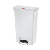 Rubbermaid Commercial Products Slim Jim 13 Gallon Resin Front Step-On Utility Trash Container with Hinged Lid, White