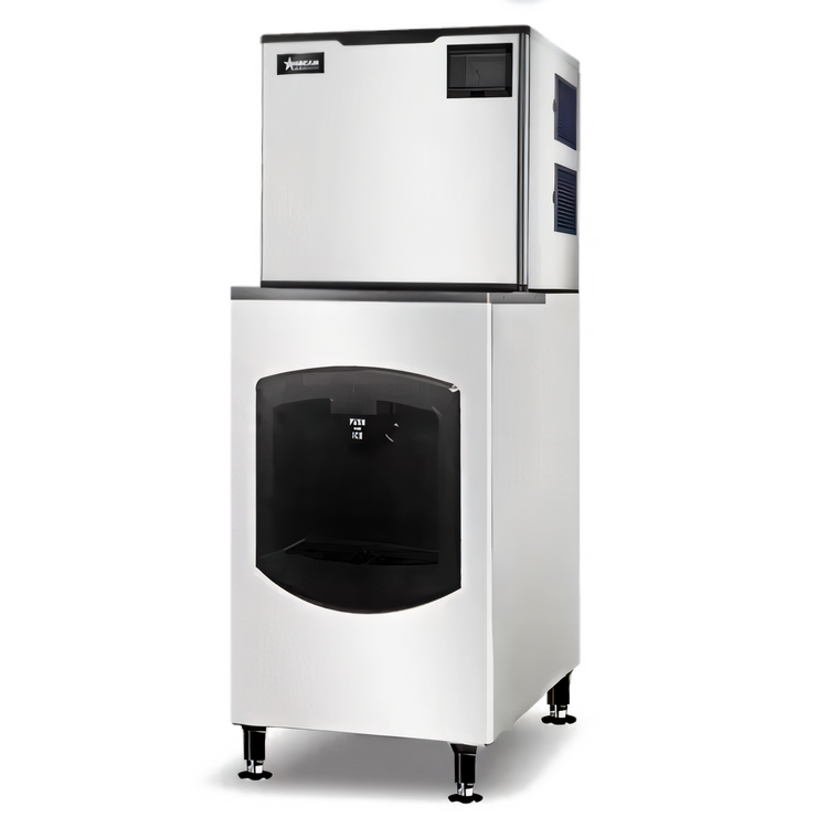 Product image #1 for Omcan Cube-Style Floor Model Ice Maker/Dispenser with 220 lb Built-In Bin and Self-Contained Condenser