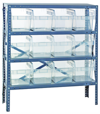 Quantum Heavy-Duty 4-Shelf Stationary Wire Shelving Unit with 12 Clear Bins, 36 x 18 x 39 Inches