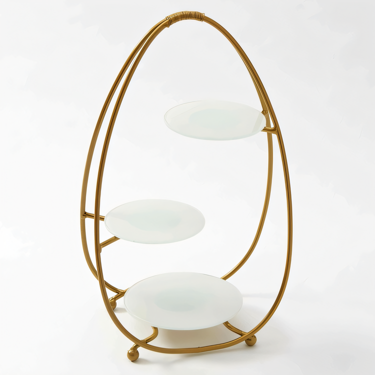 Product image #1 for American Metalcraft Oval Three-Tier Gold Buffet Stand with Frosted Glass Plates