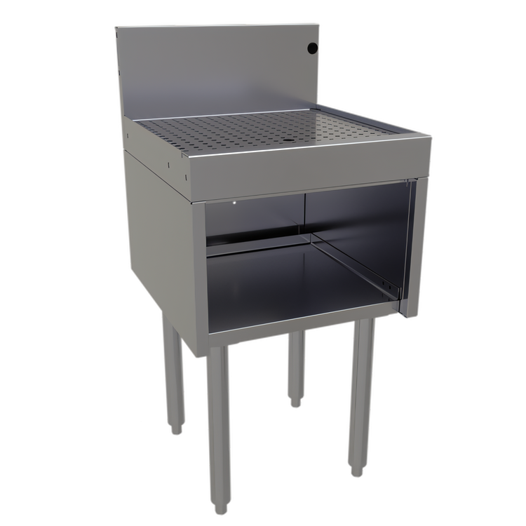 Product image #1 for Glastender Underbar Stainless Steel Drainboard Half Cabinet, Open Front, 18-Inch W x 19-Inch D, No Door