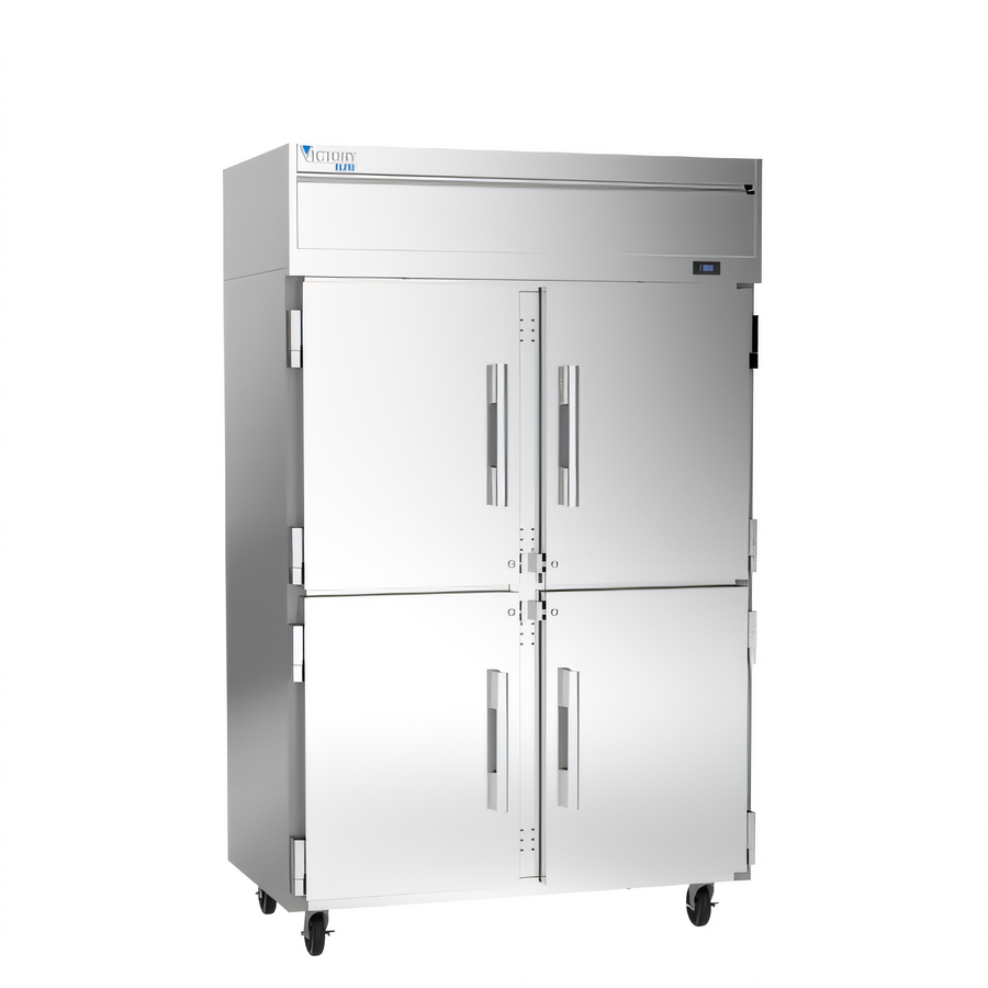 Product image #1 for Victory Elite™ V-Core™ 52-Inch Two-Section Reach-In Freezer with Four Half-Height Solid Doors, 45.2 Cu. Ft., Top-Mounted Self-Contained Refrigeration