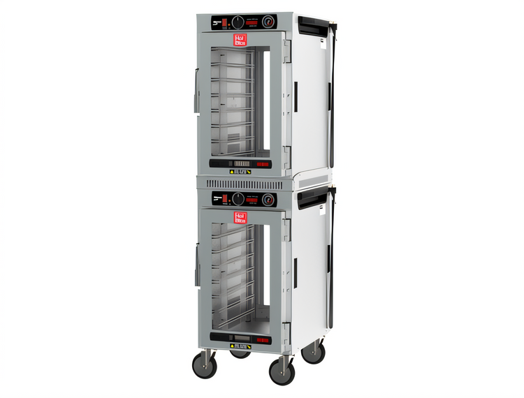 Product image #1 for Metro HotBlox Narrow Dual-Cavity Pass-Thru Insulated Holding Cabinet, 16-Pan, Analog, Clear Front & Rear Doors, Mobile