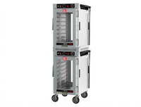 Metro HotBlox Narrow Dual-Cavity Pass-Thru Insulated Holding Cabinet, 16-Pan, Analog, Clear Front & Rear Doors, Mobile