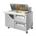 Thumbnail image #1 for Turbo Air Super Deluxe 48.25-Inch Two-Section Mega Top Sandwich/Salad Prep Table with 18-Pan Opening, 1 Door, and 2 Drawers