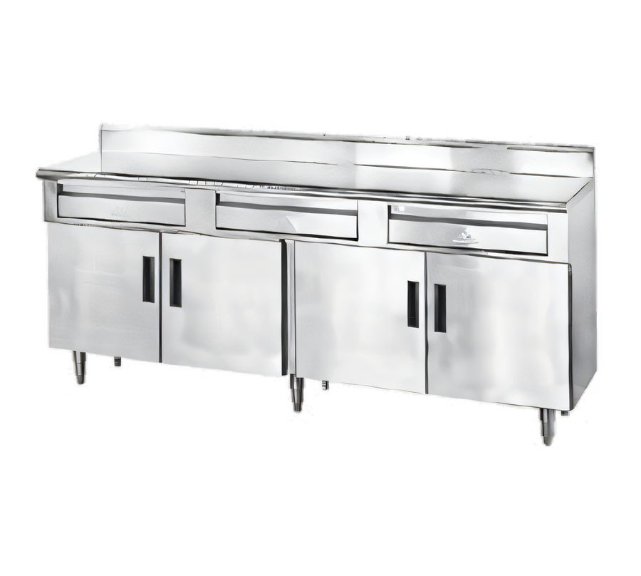 Product image #1 for Advance Tabco HDRC-3010 Stainless Steel Enclosed Work Table Storage Cabinet with 4 Drawers, 4-Door Base, 120W x 30D, 14-Gauge 304 Top, 5-Inch Backsplash