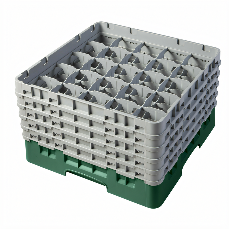 Product image #2 for Cambro Camrack® Full Size 25-Compartment Glass Rack with 5 Soft Gray Extenders, Sherwood Green