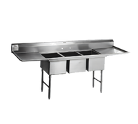 Spec-Master SFN3242-3-18-14/3 Three Compartment Supermarket Meat Platter Sink with Left & Right Drainboards
