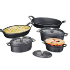 Thumbnail image #1 for American Metalcraft CIPOV856 Mini Oval Cast Iron Baking Dish with Handles, 27 oz. Case of 8