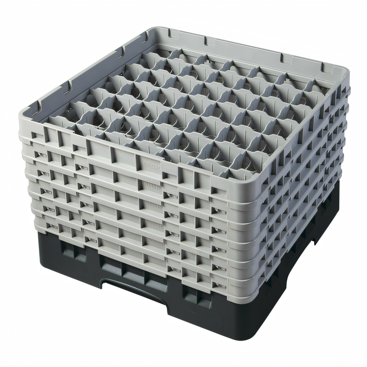 Product image #2 for Cambro Camrack® Full Size 49-Compartment Glass Rack with 6 Soft Gray Extenders, Black, 11-3/4 Inch Height