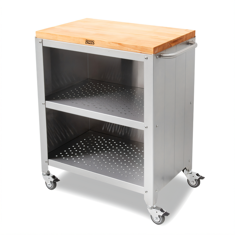 Product image #1 for John Boos Formaggio Cart with Removable 1-1/2-Inch Edge Grain Maple Top, Stainless Steel Base and Two Shelves, 30 x 18-1/8 x 36-3/8 Inches