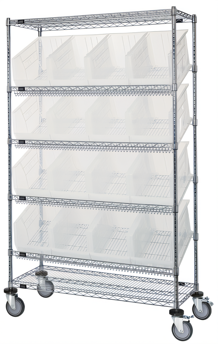 Product image #1 for Quantum 6-Shelf Slanted Shelf Cart with 16 Clear Bins