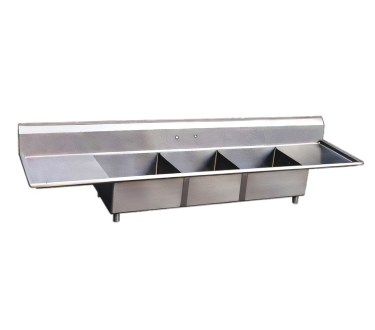 Product image #1 for Omcan USA 3-Compartment 304 Stainless Steel Pot Sink with Left & Right Drainboards, 18 x 18 x 11 Bowls