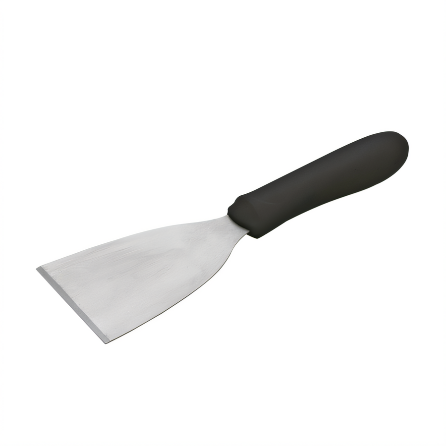 Product image #1 for Winco 4-1/2" x 3-1/8" Stainless Steel Small Scraper with Black Ergonomic Polypropylene Handle