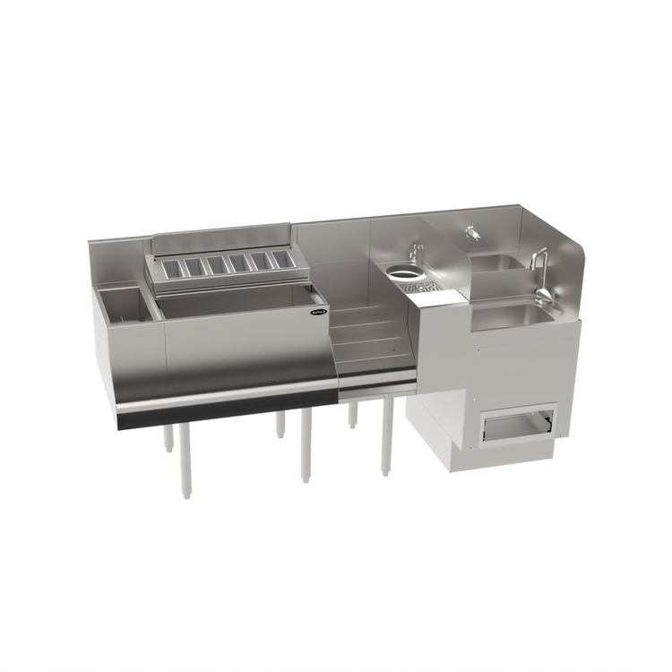 Product image #1 for Krowne The Taffer Command Station 66-Inch No Cold Plate Underbar Command Station with Ice Bin, Speed Station, Hybrid Dual Sink, and Speedrail