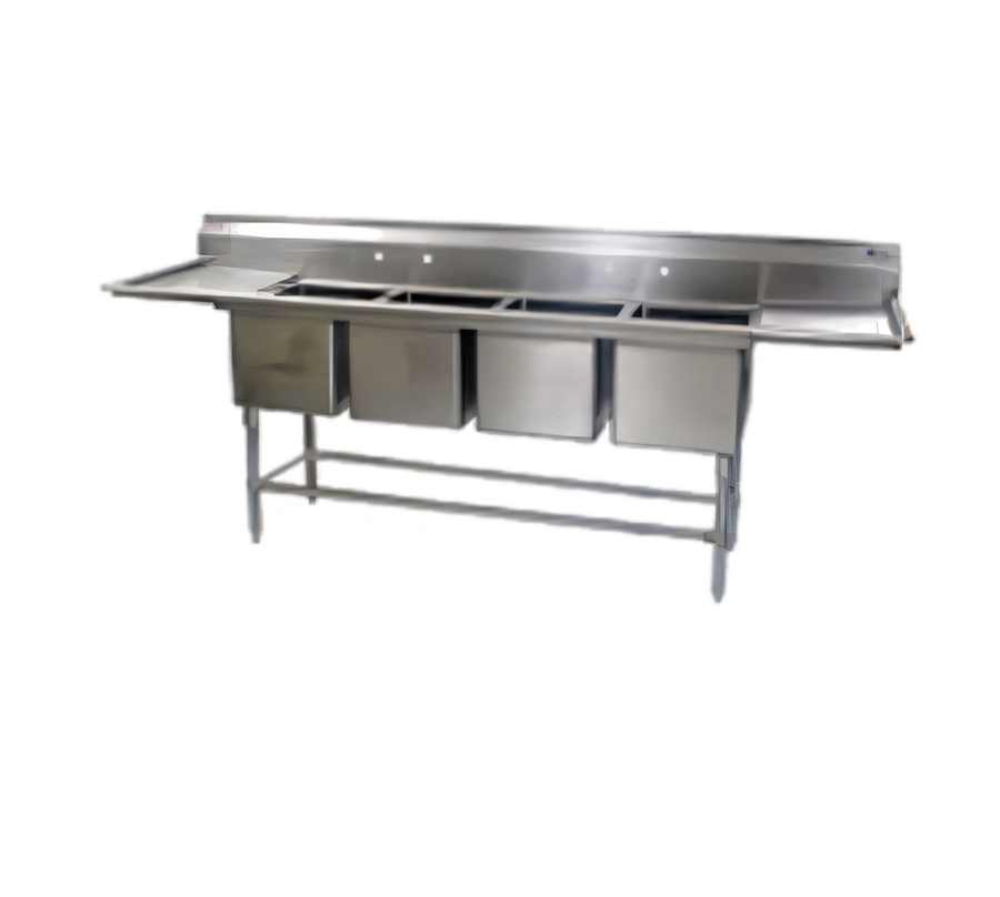 Product image #1 for Spec-Master FN2072-4-30L-14/3 112" 4-Compartment Stainless Steel Commercial Sink with 30" Left Drainboard