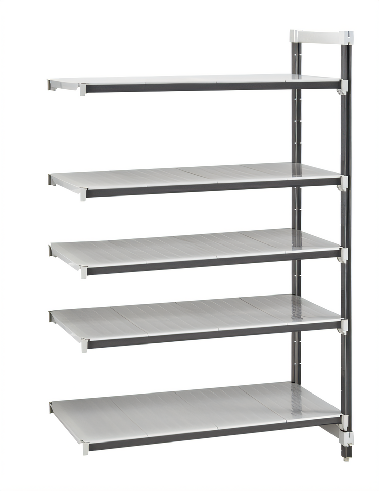 Product image #1 for Cambro Camshelving Elements XTRA 21" x 42" x 84" 5-Tier Solid Stationary Add-On Shelving Unit, Speckled Gray