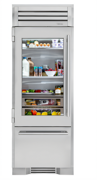 True Residential 30-Inch Upright Refrigerator/Freezer Column with Bottom Freezer, Stainless-Framed Glass Door, and Ice Maker