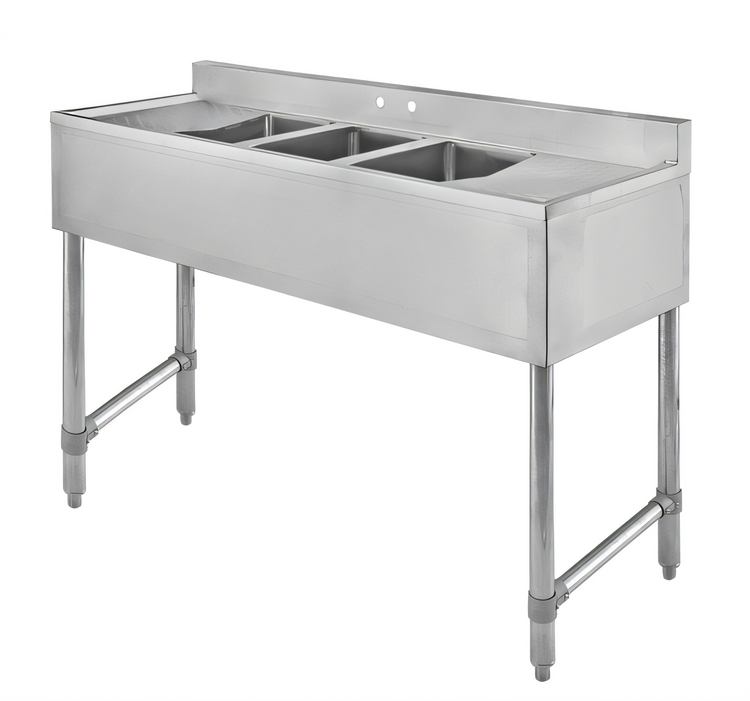 Product image #1 for Klinger's Trading 60-Inch 3-Compartment Stainless Steel Deli Sink with Dual Drainboards and Faucet