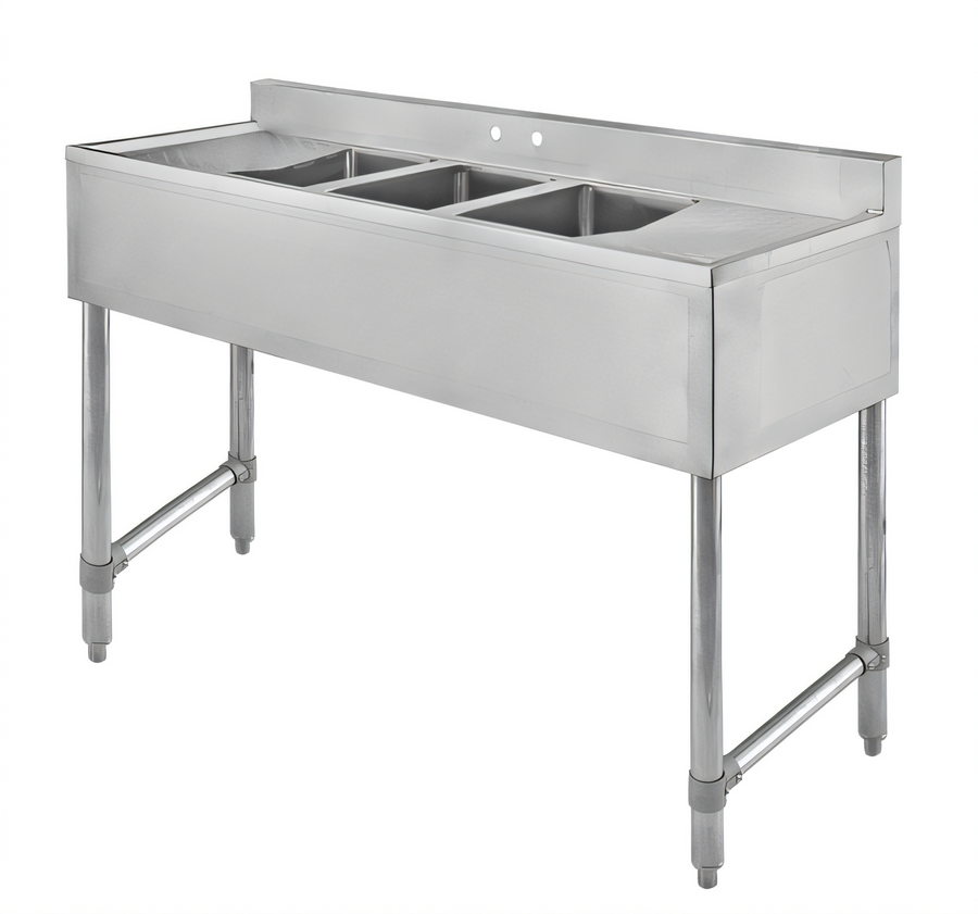Product image #1 for Klinger's Trading 60-Inch 3-Compartment Stainless Steel Deli Sink with Dual Drainboards and Faucet