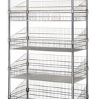 Thumbnail image #1 for Quantum WRC74-1824CSG-5BSK Post Basket Cart with 5 Baskets, 1 Wire Shelf, 1 Solid Shelf, 24 x 18 x 80 Inches, 1200-Pound Capacity, Chrome Plated